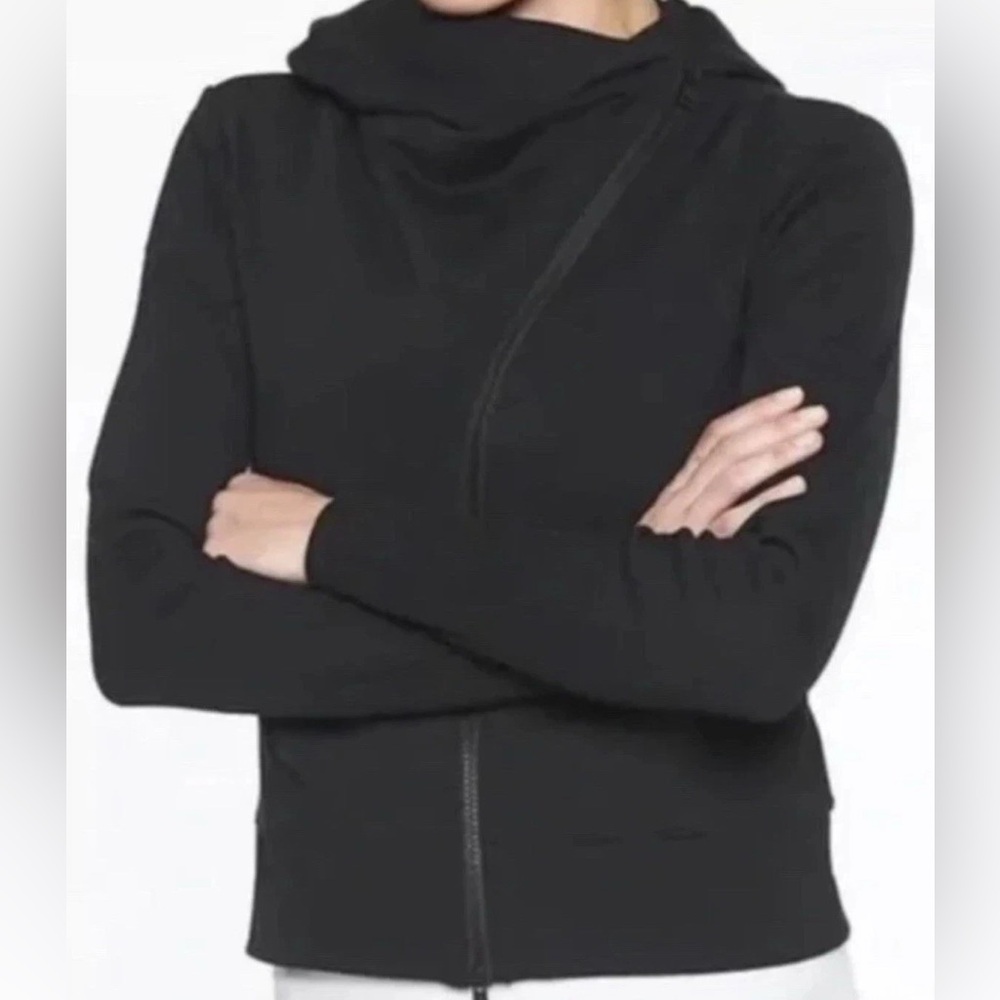 Athleta Crop Hoodie Extra Small Black Malabar Full Zip Pockets Stretch Womens XS